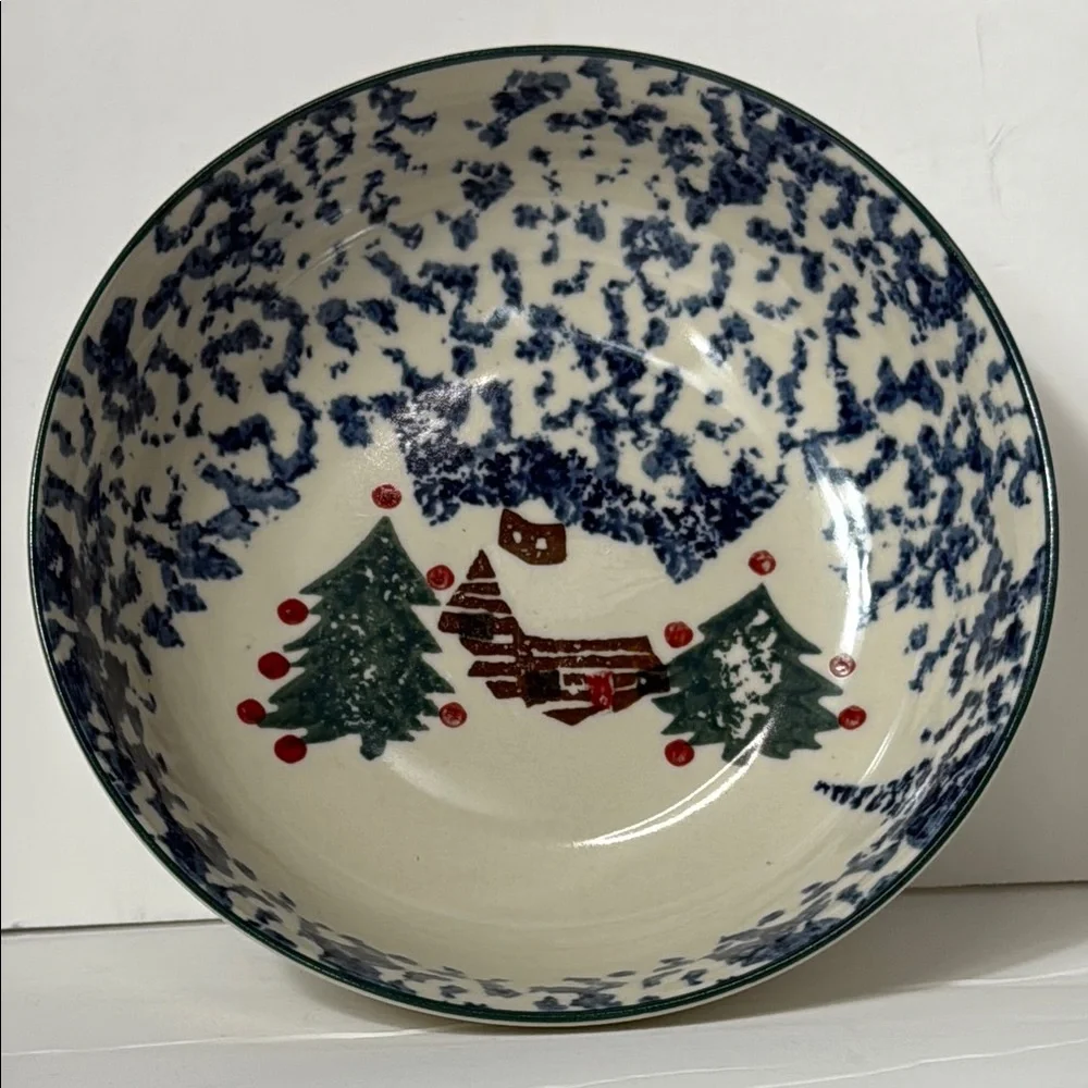 Festive Ceramic Bowl with Cabin and Trees‎